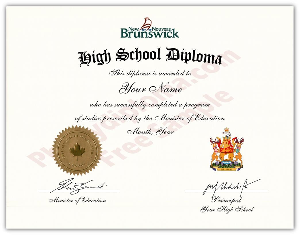 Fake High School Secondary Diplomas PhonyDiploma Com   New Brunswick Fake Secondary School Diploma Canada 